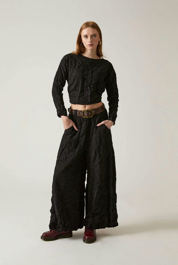 James Lakeland Crinkled Black Trousers