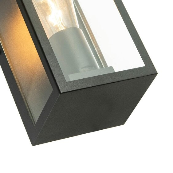 Happy Homewares Modern Rectangular Outdoor Lantern Wall Light in Matte Black with Clear Glass