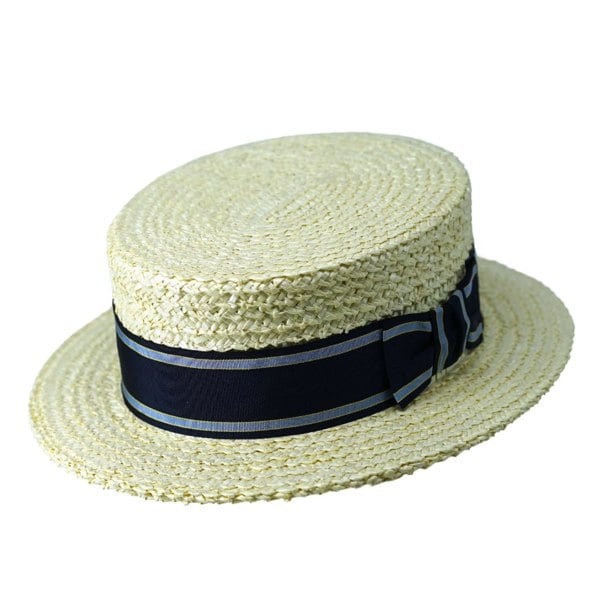 Gamble & Gunn Henley Straw Boater with Stripe Grosgrain Ribbon