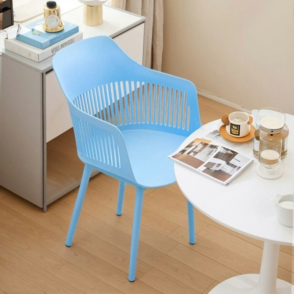 Vibrant Blue Plastic Chair, Set of Four, Durable and Lightweight Living and Home
