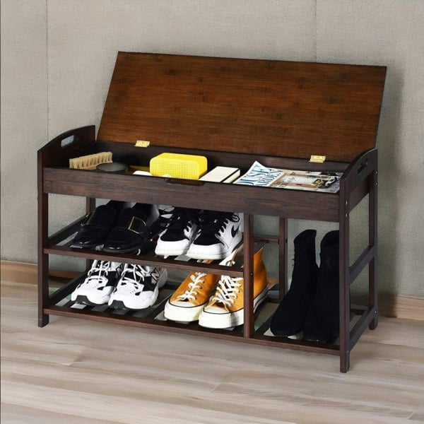 Rafaelo Mobilia Bamboo 3 Shoe Storage Bench With Hidden Storage