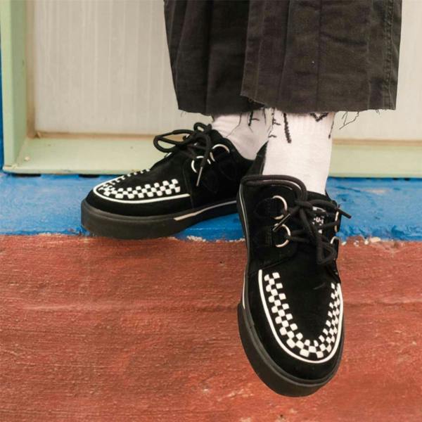 TUK Footwear TUK Pointed Creeper Sneaker Black White Suede Platform Shoes - A9182