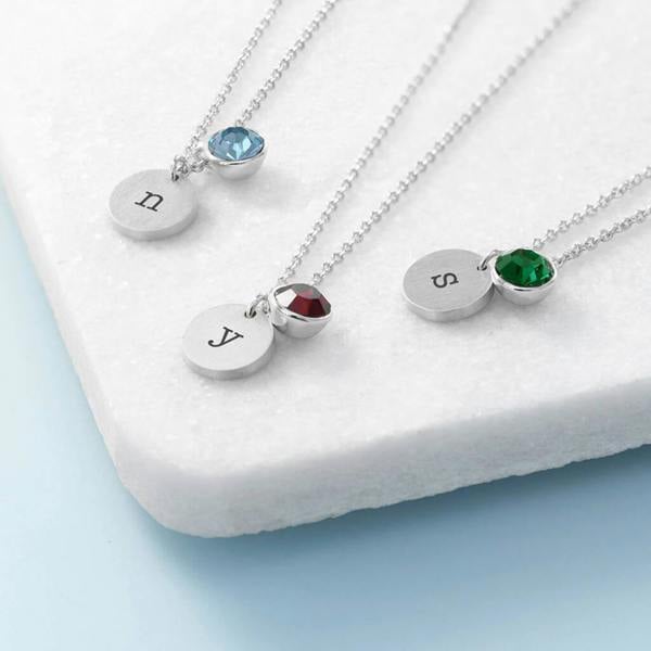 Personalised Birthstone Crystal And Disc Necklace - main product image