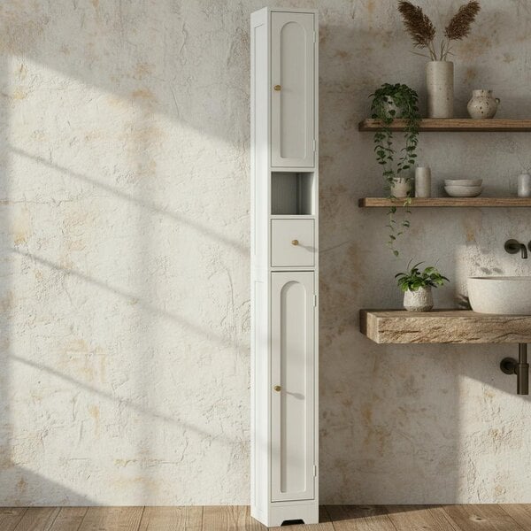 Wyld Haus Extra Tall Bathroom Storage Cabinet With Arched Doors White 185cm