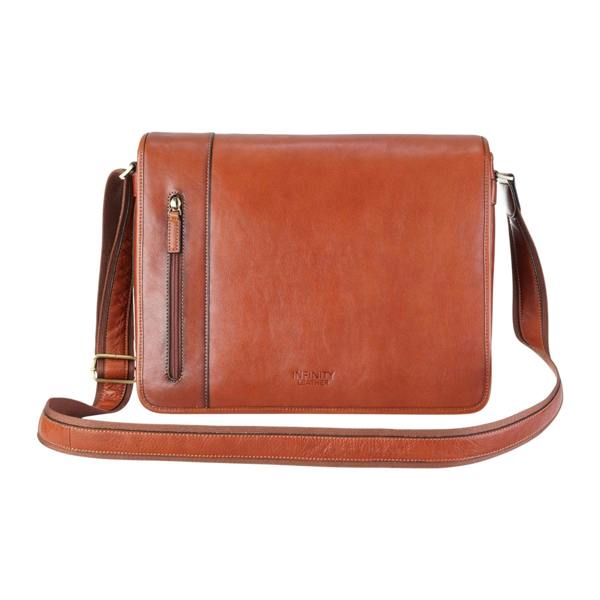 Infinity Leather Genuine Leather Laptop Satchel Messenger Shoulder Bag - Astor