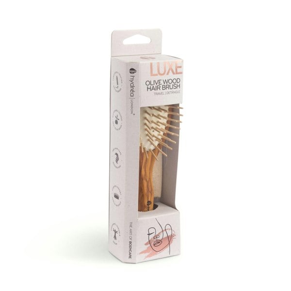 Hydréa London Premium Olive Wood Travel Hair Brush with No-Pull Cushion - Detangle & Anti-Static