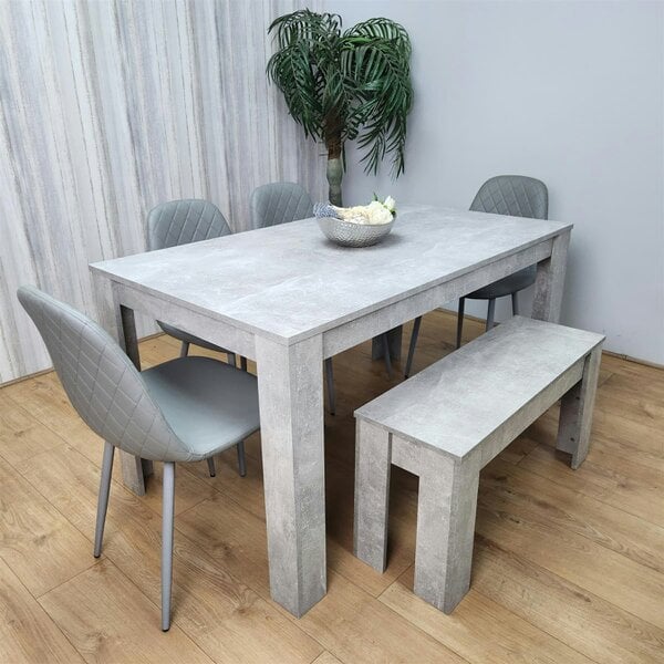 Kosy Koala Wooden Rectangle Dining Table Sets with Set of 4 Chairs, a Bench, Grey