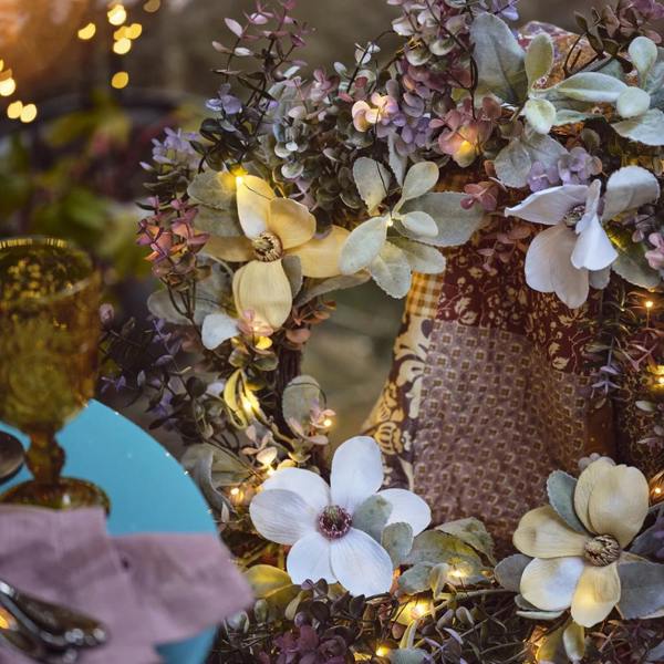 60cm Oversized Pre-Lit Spring Flower Wreath