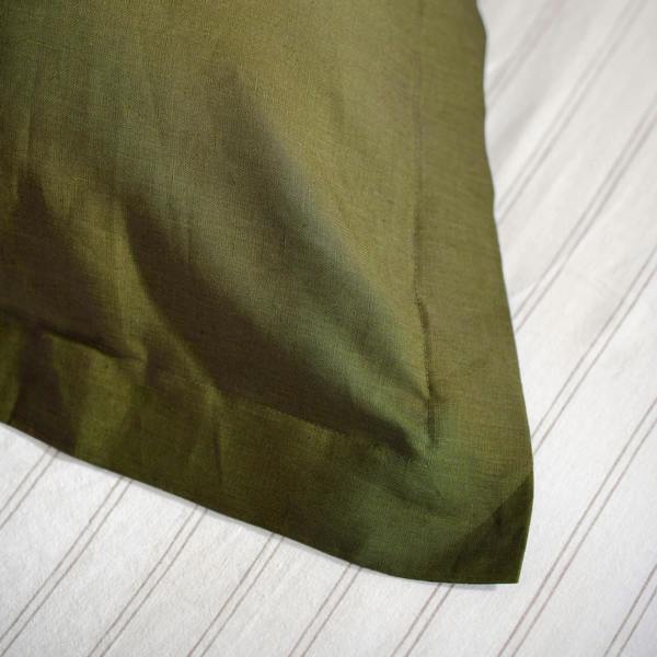 Olive Green French Linen 40cm Deep Fitted Sheets close-up detail 3 | Soak and Sleep