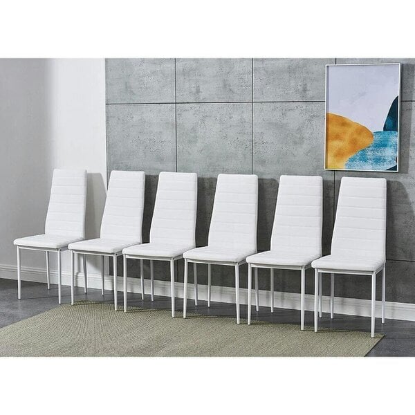 Kosy Koala Black Glass Dining Table Set With Set of 6 White Faux Leather Chairs Dining Room Furniture