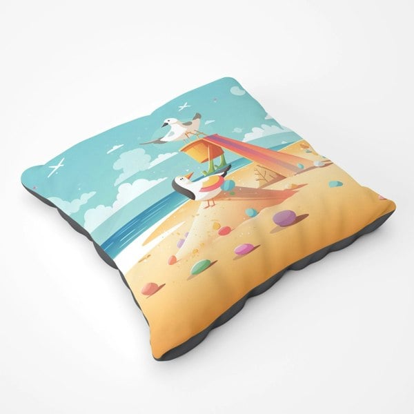 Warren Reed Seagulls On A Beach Holiday Floor Cushion