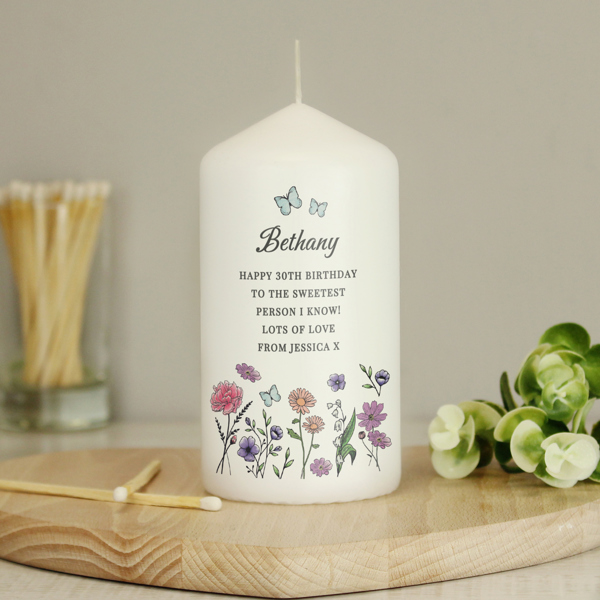 Personalised Memento Company Personalised Wild Flowers Pillar Candle