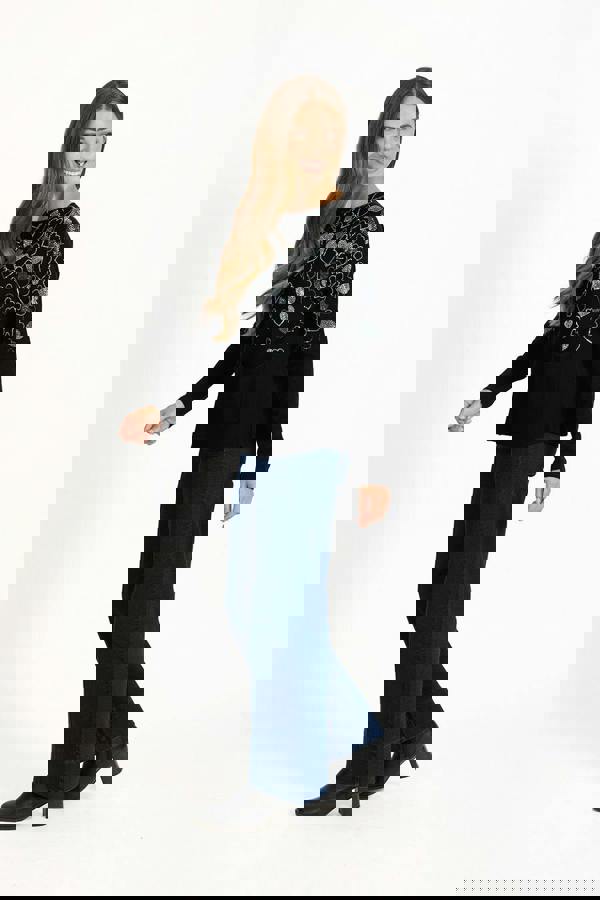 Heart Diamanté Embellished Batwing Pocket Jumper