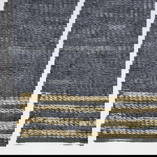 HOMESCAPES Recycled Leather Handwoven Stripe Rug
