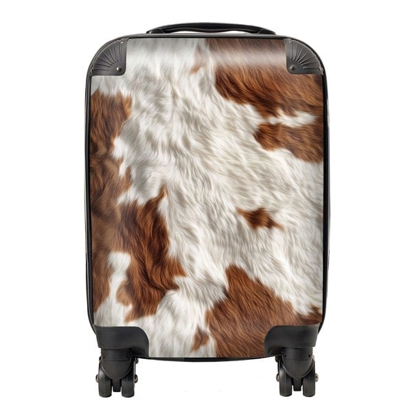 Warren Reed Brown White Cow Hide Print Suitcase