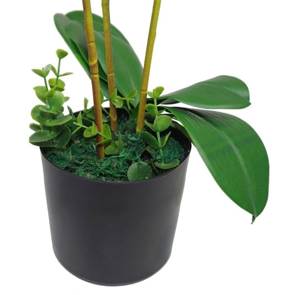 Leaf Large Artificial Orchids Display with XL Metal Bowl Planter 70x70cm