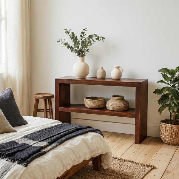 Wyld Haus Phuket Dark Mango Wood Console Table with Bottom Shelf