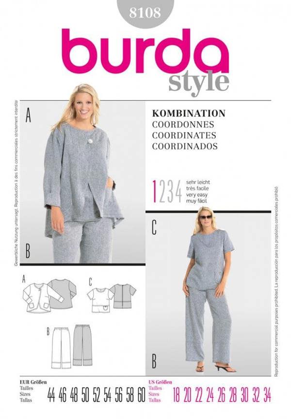 Burda Sewing Pattern 8108 Jackets, Trousers and Tops For Women, 18 to 34 - Easy
