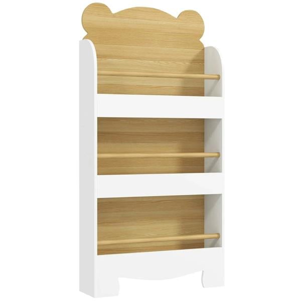 White 3-tier kids bookshelf with bear-shaped top and three open shelves