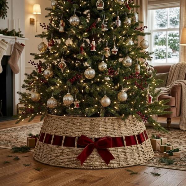 Garden Greatness Natural Wicker Bow Christmas Tree Skirt