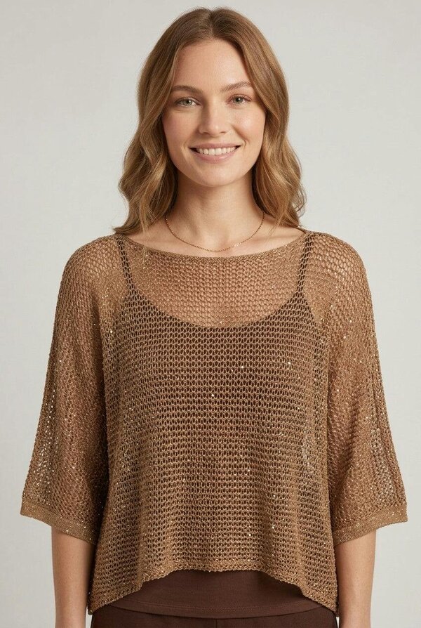 Izabel London Mesh Semi Sheer Hanky Hem Relaxed Top