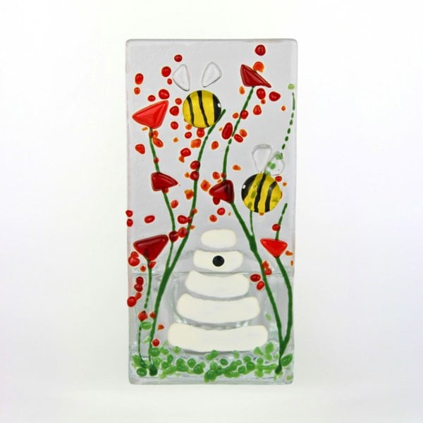 Handmade Fused Glass - Tea Light Holder - Bumble Bee - Poppy