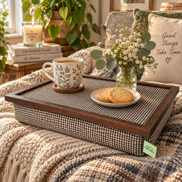 Made in the Mill Luxury Dogtooth Lap Tray With Bean Bag with Dogtooth Pattern Top