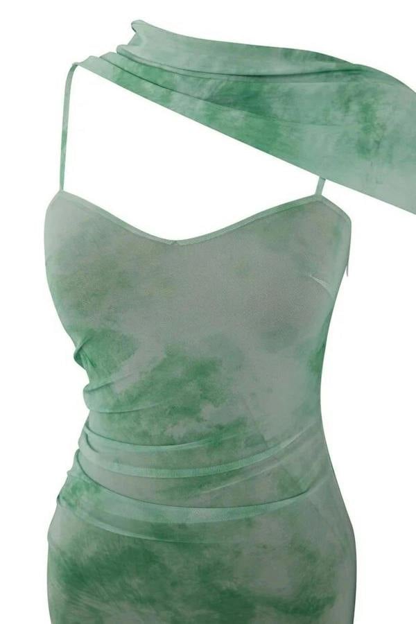WOVCOR Scarf Detail Tulle Maxi Knit Dress