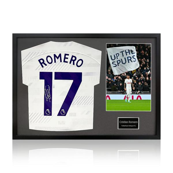 Cristian Romero Signed Tottenham Hotspur Shirt Classic Frame.
