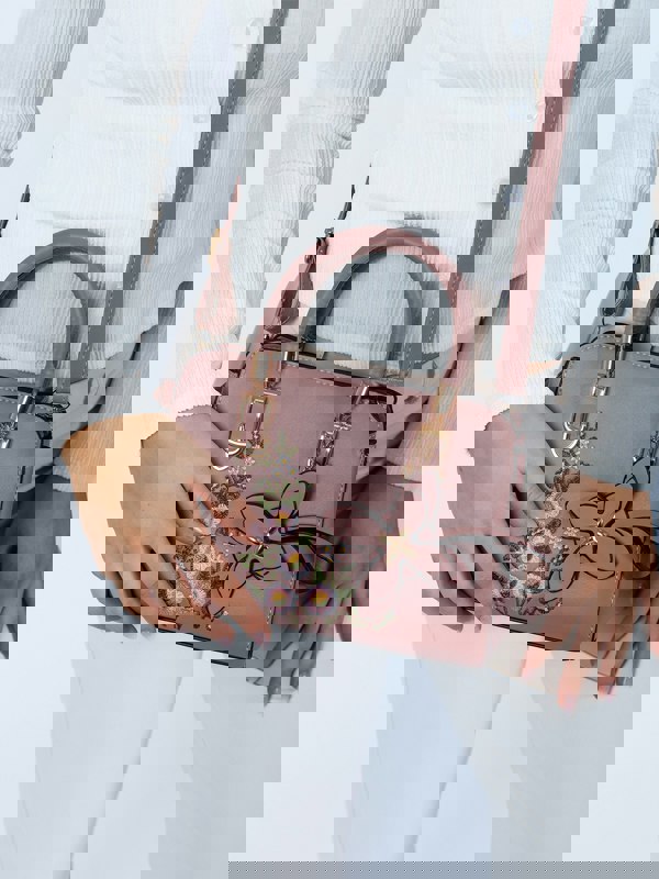 SVNX Embroidered Floral Rounded Grab Bag in Pink