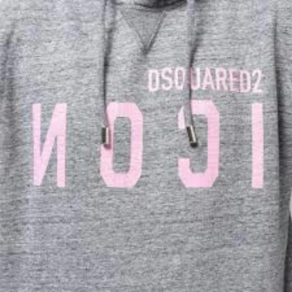 DSQUARED2 Pink Icon Cracked Logo Grey Hoodie XXL