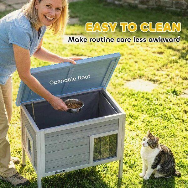 Outdoor Cat House, Insulated Cat Shelter with Insulated Liner, Waterproof Asphalt Roof, Escape Door, Opening Top