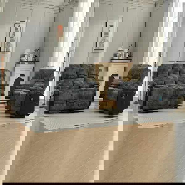 Furniture One Massage Recliner Sofa, Corduroy Fabric Electric Massage Couches Suit with 8 Point Vibration Massage, Manual Recliner