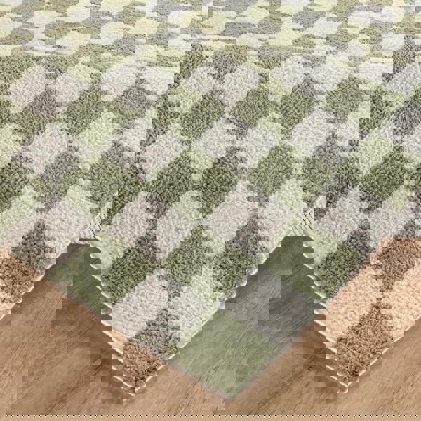 Livabliss Fossay Shag-Washable Beige Green High Pile Checkered Rug