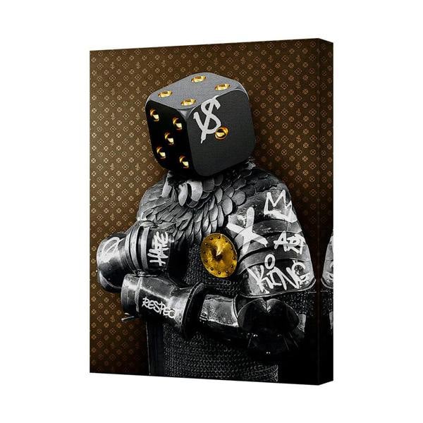 Benjamin Tate Design Contemporary Dice Head Knight Graffiti Canvas Wall Art Print With Gold Accents