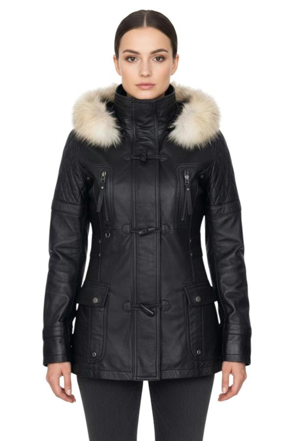 Infinity Leather Womens Quilted Leather Parka Jacket-Brussels