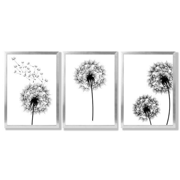 Artze Wall Art DANDELIONS Set of 3 Framed Sketch Wall Art Prints
