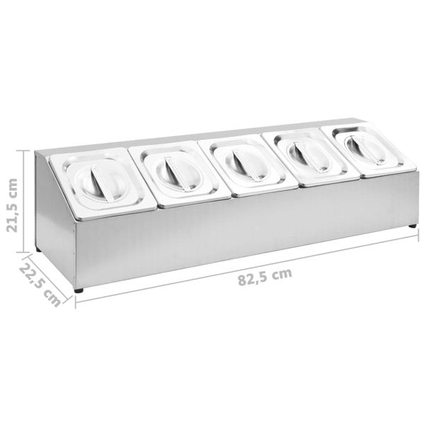 Berkfield Gastronorm Container Holder with 5 GN 1/6 Pan Stainless Steel