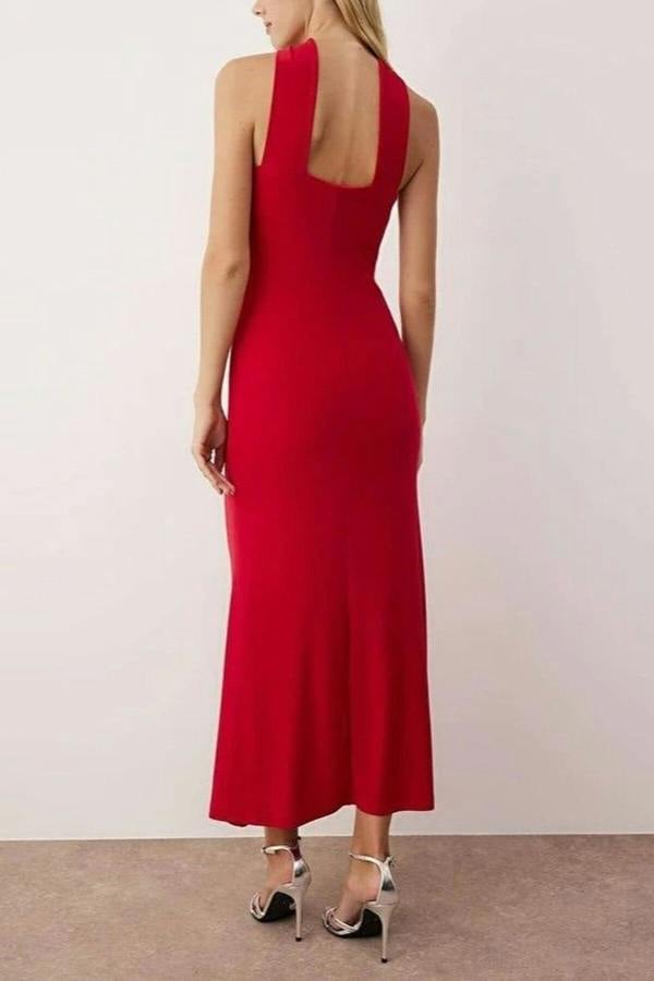 WOVCOR Maxi Unlined Dress with Neck Detail