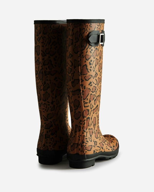 Hunter Womens Original Tall Leopard Print Boot - Rich Tan/Saddle/Black