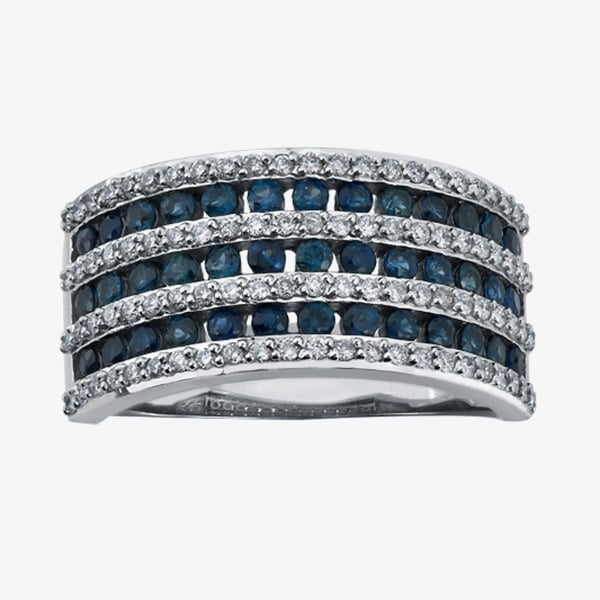 T. H. Baker 18ct White Gold Blue Topaz and Diamond Seven Row Ring 52C47WG/25 M
