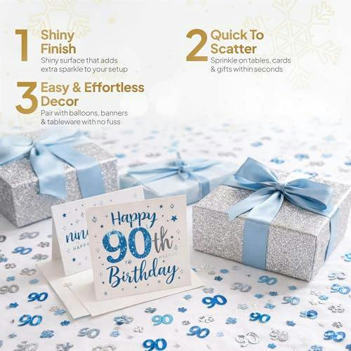 90th Birthday Blue and Silver Foil Confetti Decoration Pack for Party Tables image 8