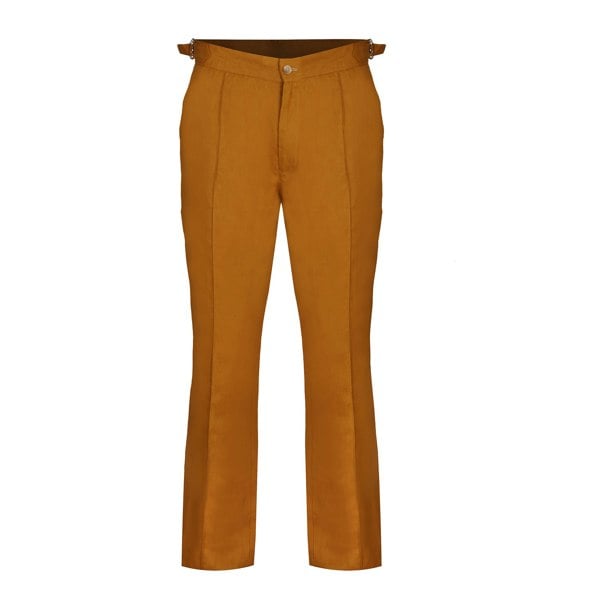 Hugo Linen Trousers With Side Adjusters - Mustard