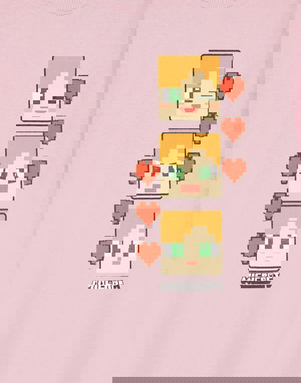 Minecraft Girls Pink Pixel Hearts Short Sleeved T-Shirt