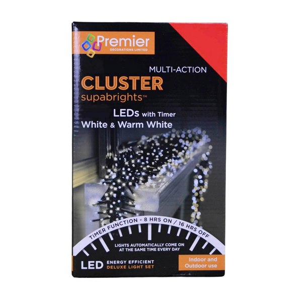Samuel Alexander 720 LED 9.3m Premier Clusterbrights Indoor Outdoor Multifunction Mains Christmas Cluster Lights with Timer in Cool & Warm White
