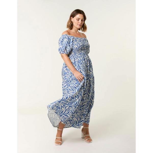 Blue Vanilla Curve Elasticated Off The Shoulder Maxi Dress
