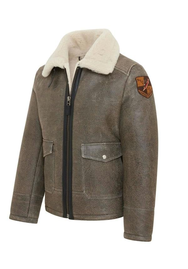 Infinity Leather Mens Grey B3 Shearling Bomber Aviator Jacket - Akutan