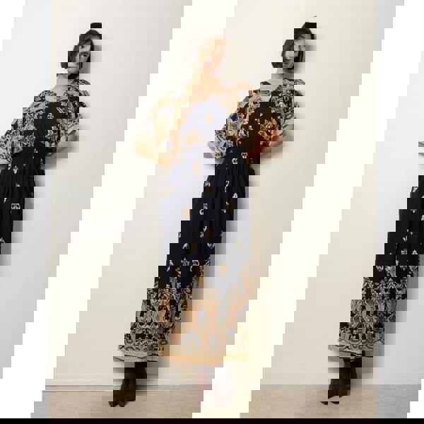 Blue Vanilla Border Print Kimono Dress