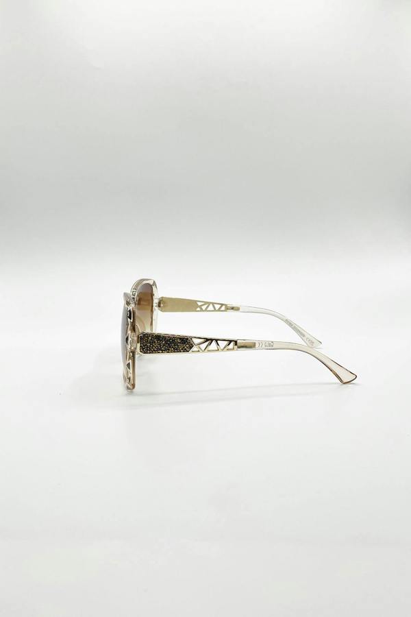 SVNX Round Square Side Detail Sunglasses In Champagne