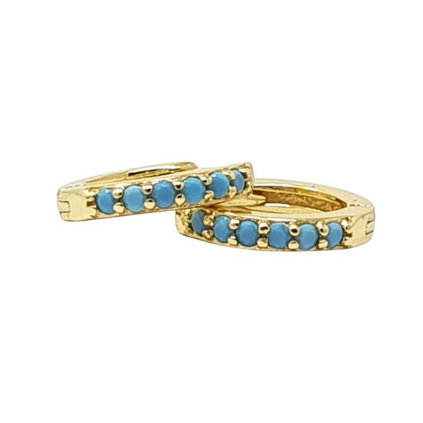 Turquoise December Birthstone Huggie Gold Plated Hoop Earrings